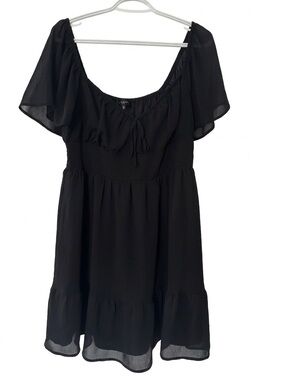 NWOT Black Tiered Boho Mini Dress Sweetheart Neck Flowy Off Shoulder Size Lg